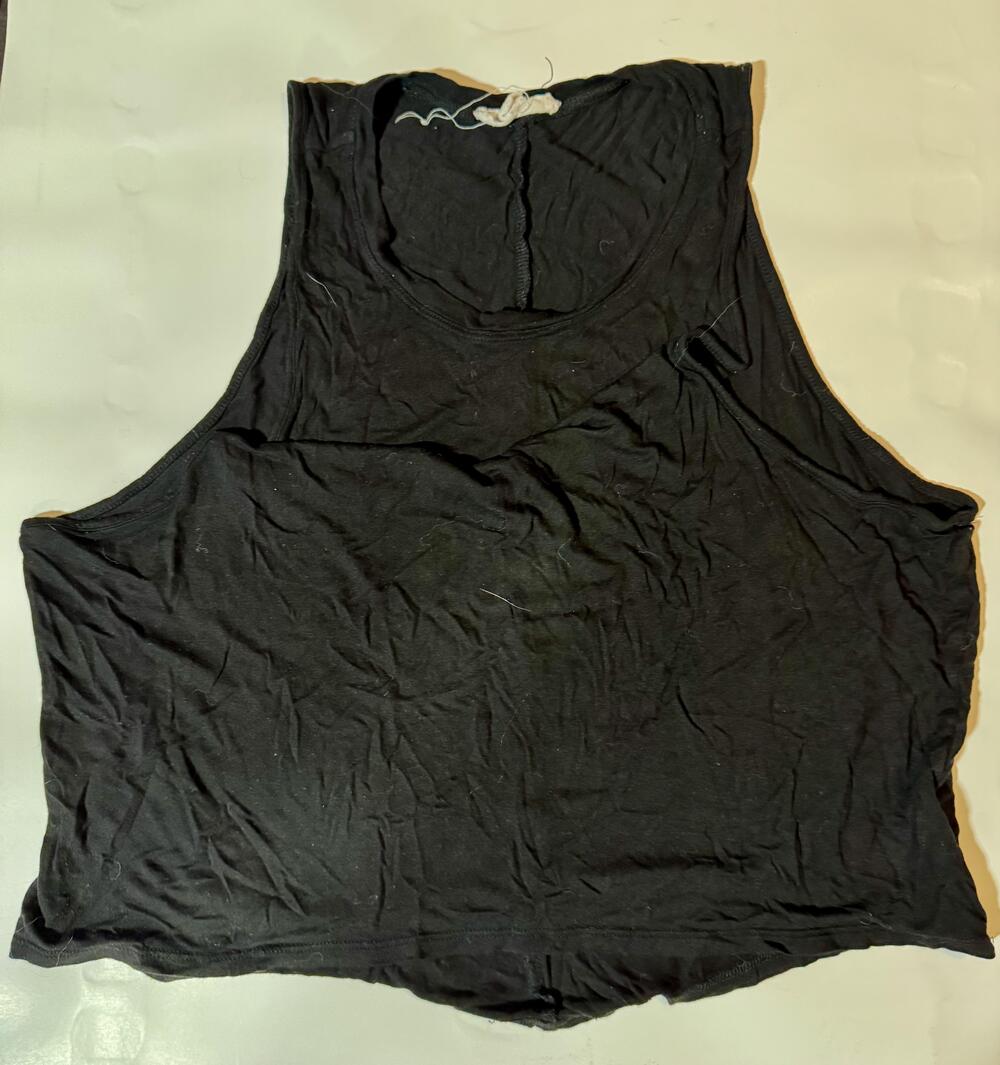Black Crop Tank Top Shirt Womens Medium Solid Sleeveless Muscle Cut Raw Hem